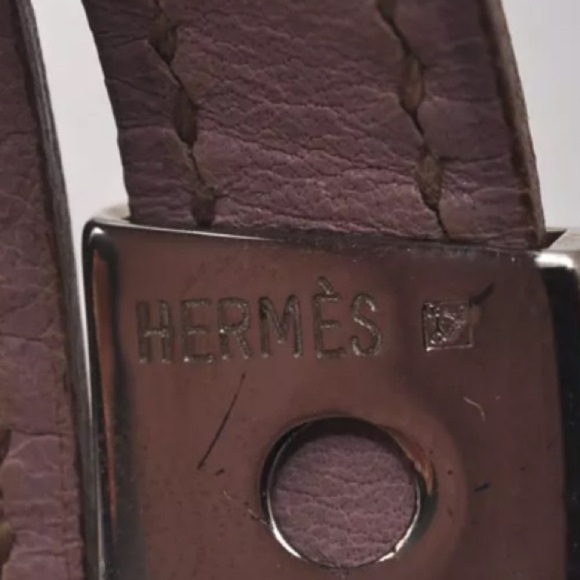 HERMES Puspus Hermes Logo Leather Bangle Pink Silver with Box!!🧡🖤 - Picture 10 of 12